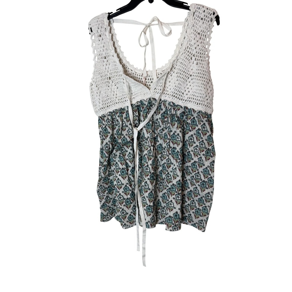 Free People Tank Top Womens Small Multicolor Crochet Floral Tunic Boho Festival